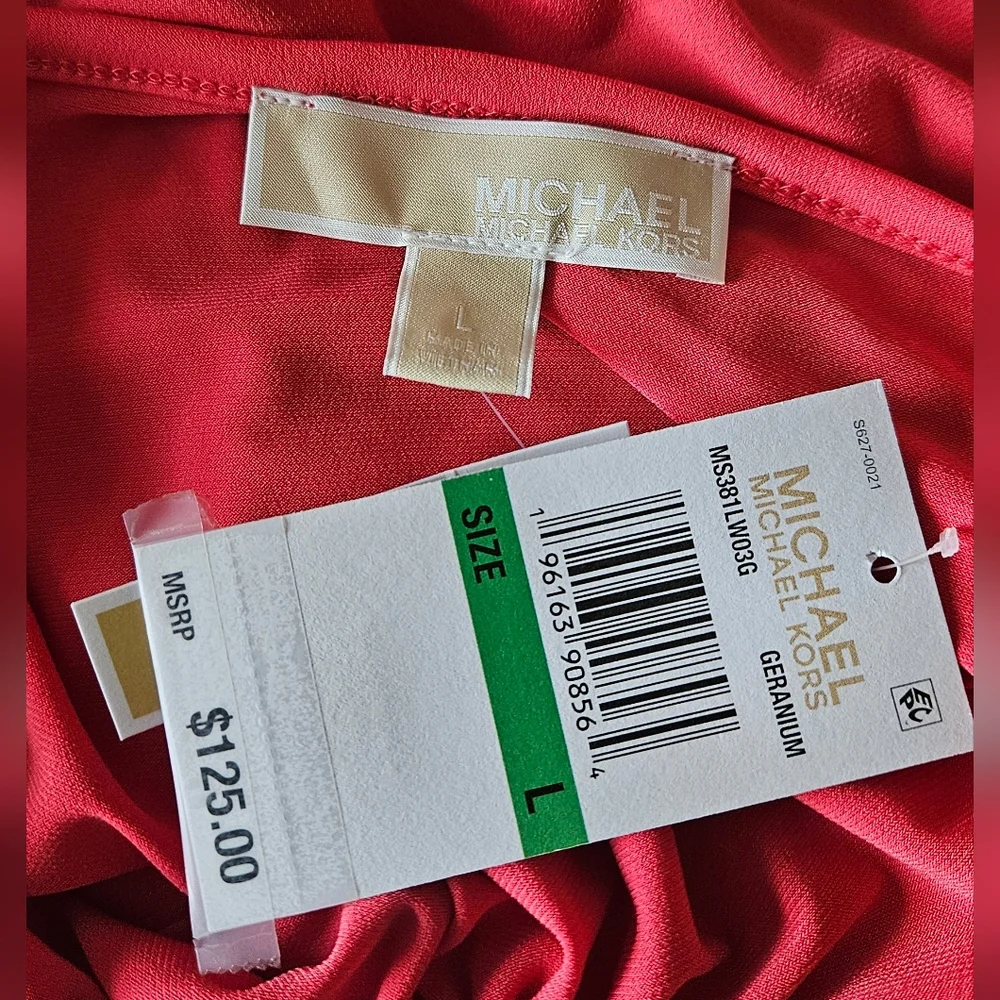 NWT Michael Kors Ruched Long Sleeve Strappy Bodycon Mini Dress Coral Size Large